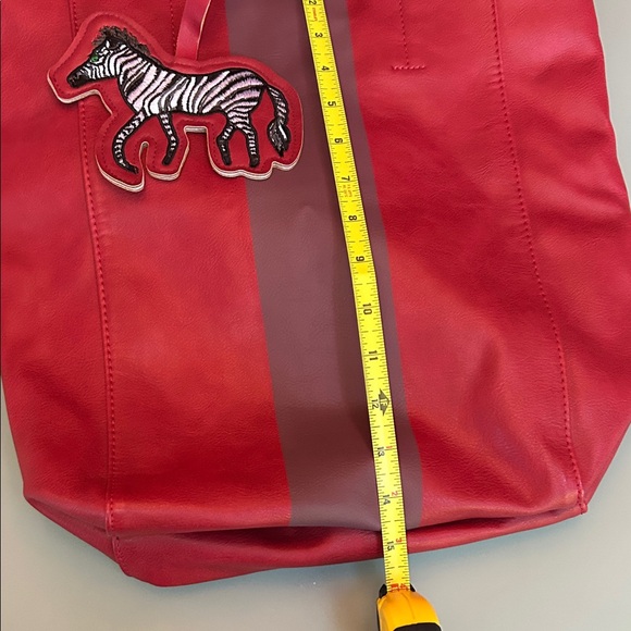 Saks Fifth Avenue Red and Burgundy Tote with Zebra Charm - Picture 10 of 11